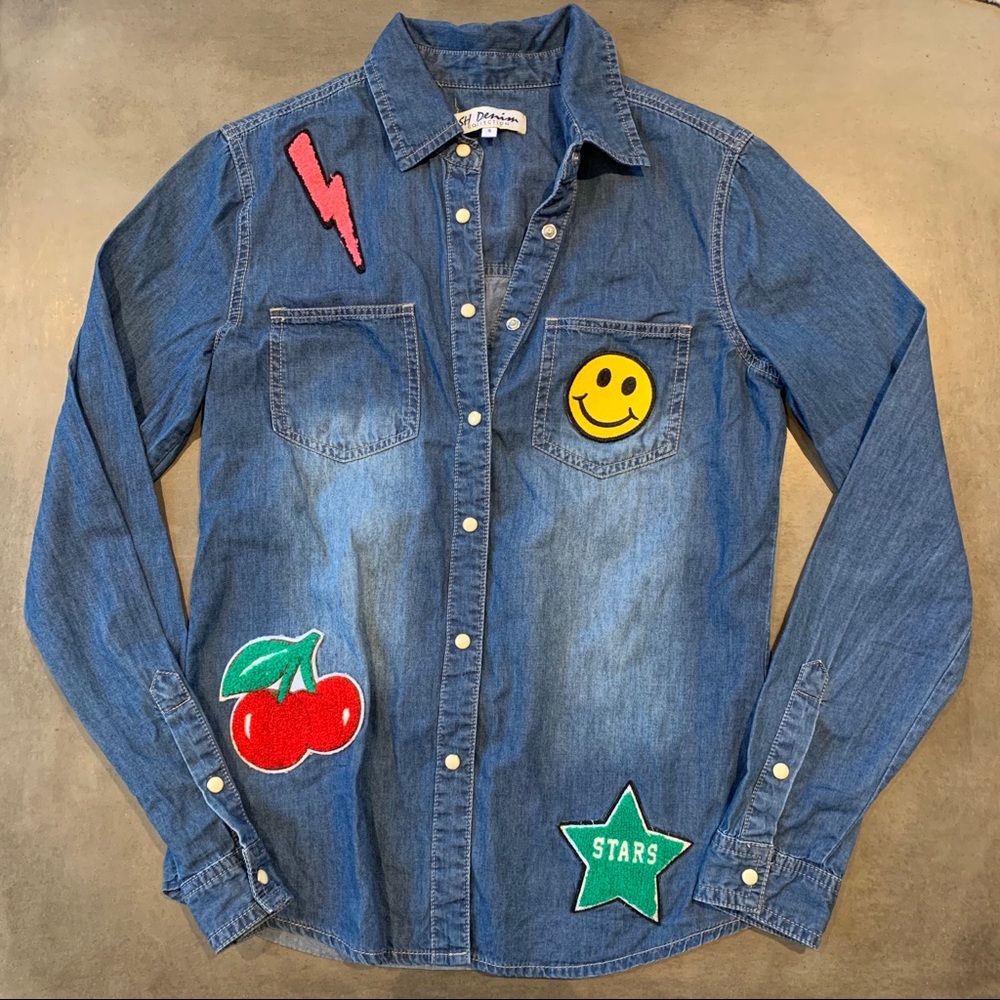 Denim shirt with patches